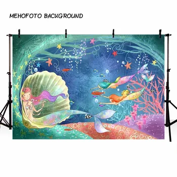 

MEHOFOTO Mermaid Backdrop Cartoon Bubble Castle Fish Undersea Birthday Party Custom Backdrop Photographic Professional LV-478
