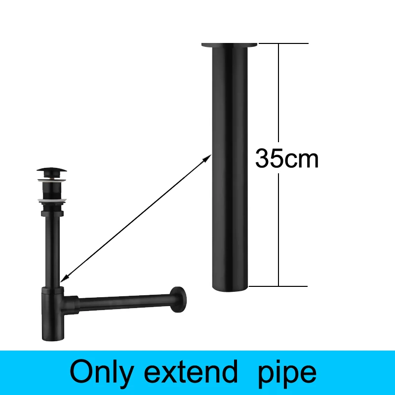 Роскошные Бутылки Ловушка Латунь Круглый сифон масло втирают Бронзовый черный P-TRAP ванная комната туалетный труба РАКОВИНЫ отходов - Цвет: 35cm Extend Pipe