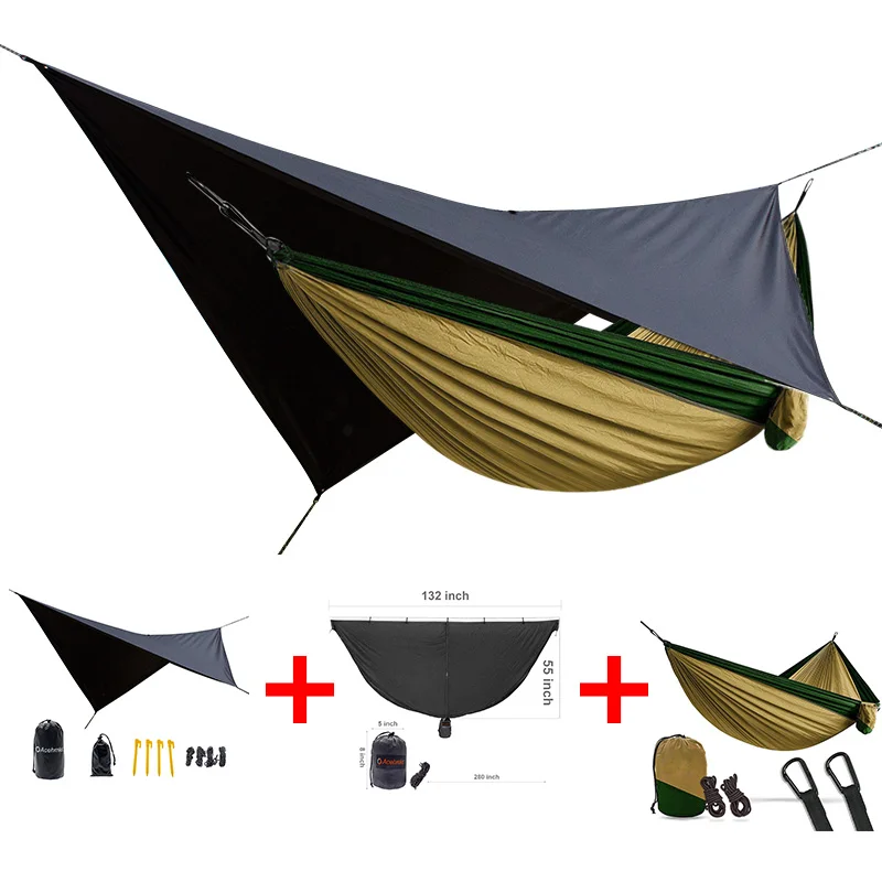 

ACEHMKS camping hammock easy to set mosquito net waterproof Shade rain tarp can be used as a mat 3 in one packet