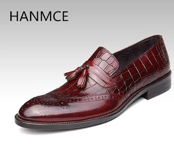 

Mens genuine leather dress shoes men fashion tassel buckle design slip on business office work shoes wine red black brown blue