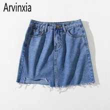 Arvinxia Новое поступление однотонные женские с высокой талией Джинсовые Юбки Sexy карманы Ленточки леди Мини-платья Chic Молния Fly уличная юбка