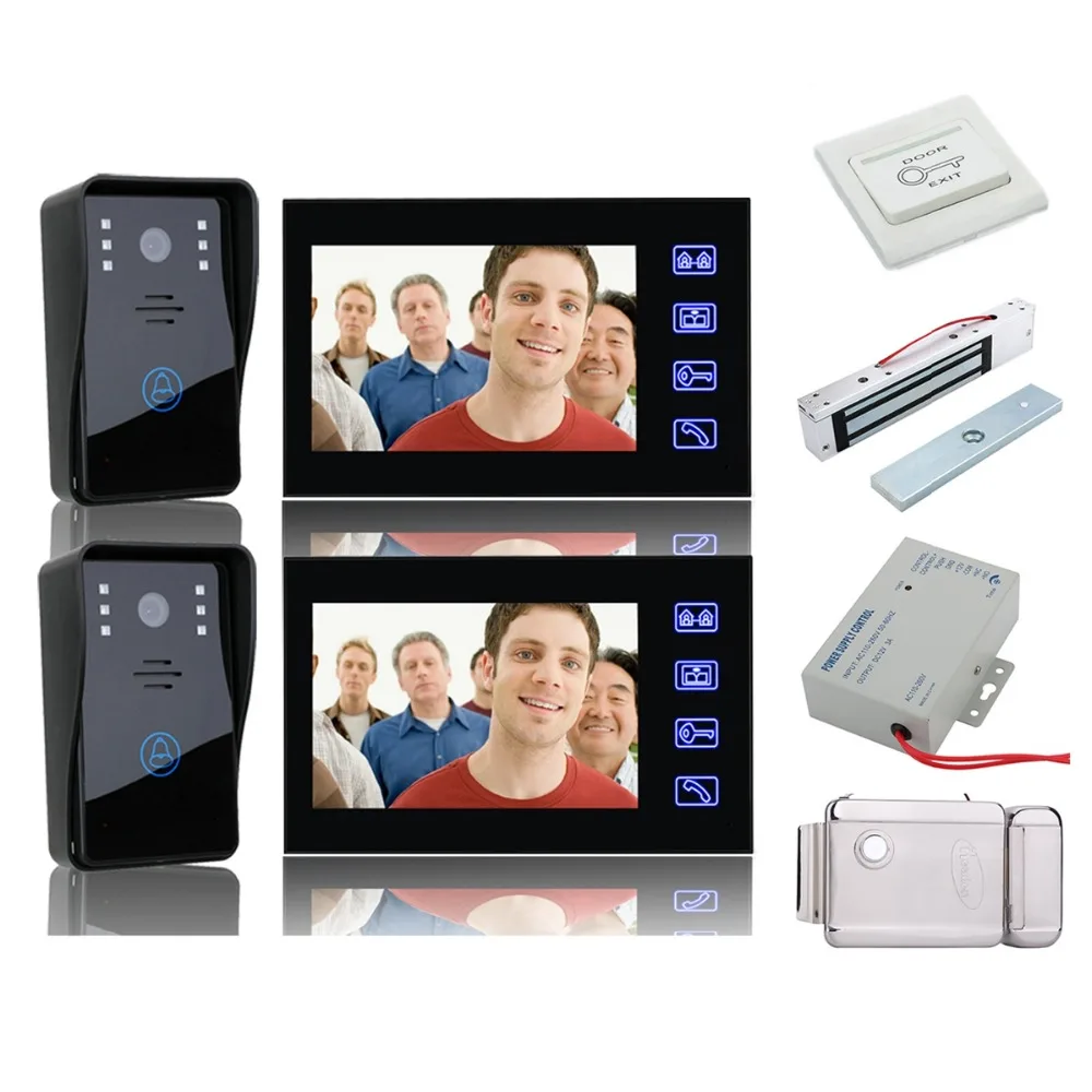 

Home Security 7" Video Door Phone Intercom Doorbell with 2pcs 1000TVL Outdoor Security CCTV Camera + 2pcs Indoor Monitor+Locks