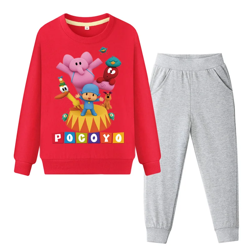 

Girl Cartoon Cute Pocoyo Print Clothing Sets Pink Coat+Pant 2pcs Boys Clothes Set Children Autumn Sports Tracksuits 2019 ZC064