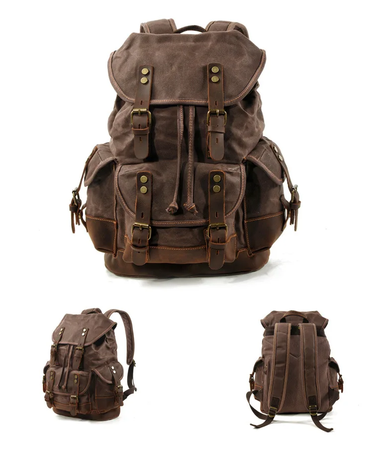 M272 винтажные холщовые кожаные рюкзаки для мужчин, рюкзаки для ноутбука, водонепроницаемый рюкзак из парусины, большой вощеный рюкзак для альпинизма и путешествий