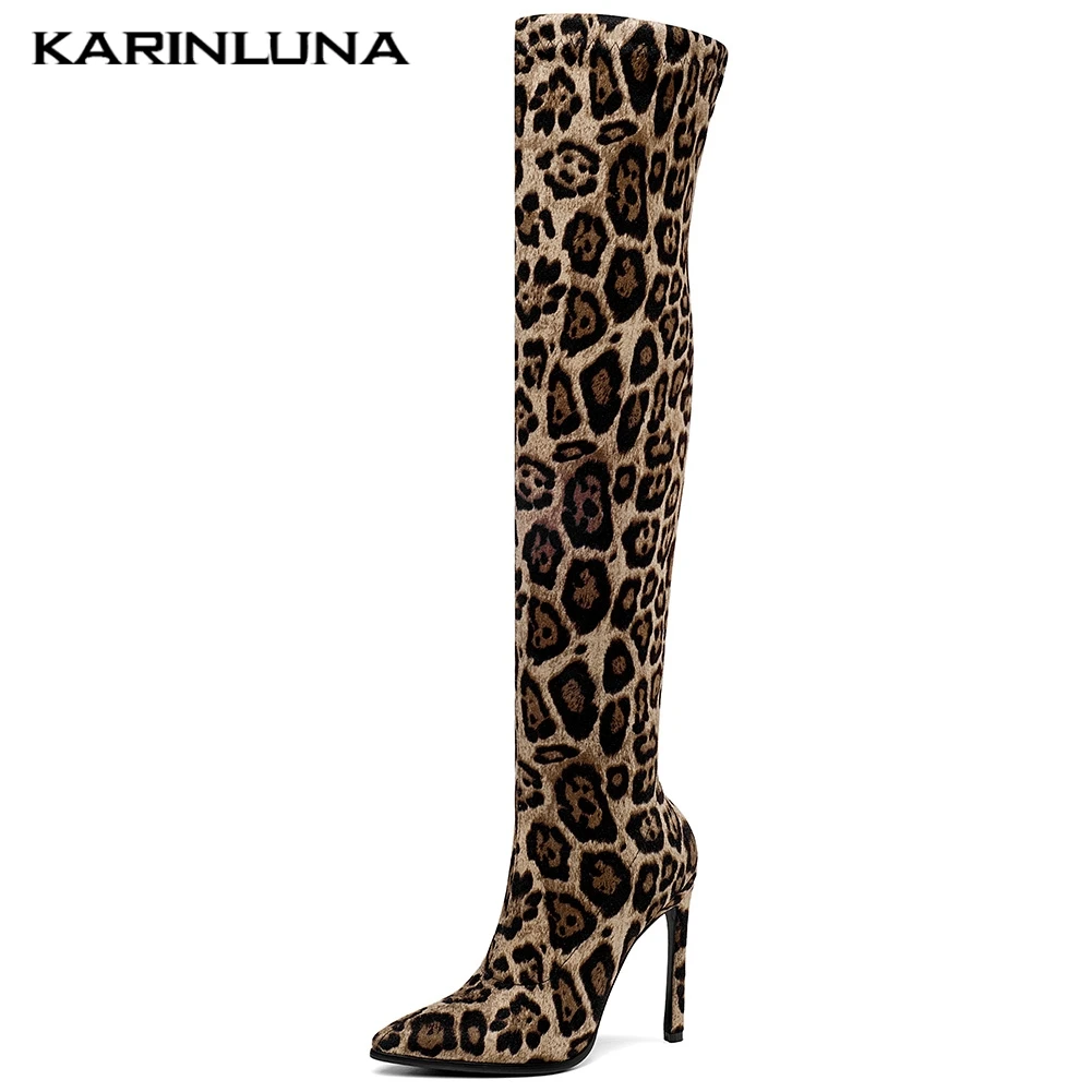 

Karinluna Over The Knee Boots Woman Shoes Stretch Flock High Heels Women Sexy Thin Heels Woman Boots Female Plus Size 43