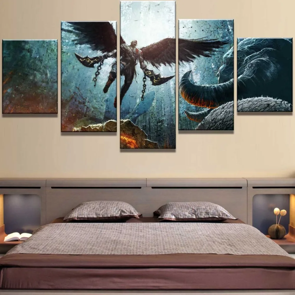 

Modular 5 Piece Canvas Painting God Of War Game Poster Cuadros Landscape Canvas Wall Art Home Decor For Living Room Wall Picture