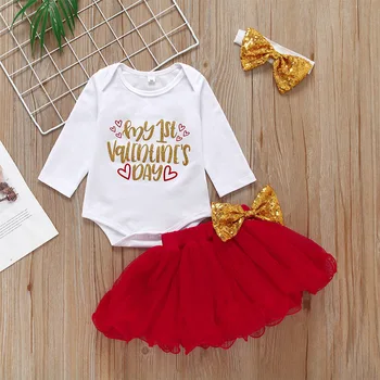 

Spring and Autumn Red Cute Mesh Cotton Letters Female Baby Tutu Dress Two-piece set birthday Dress beautiful princess dresses
