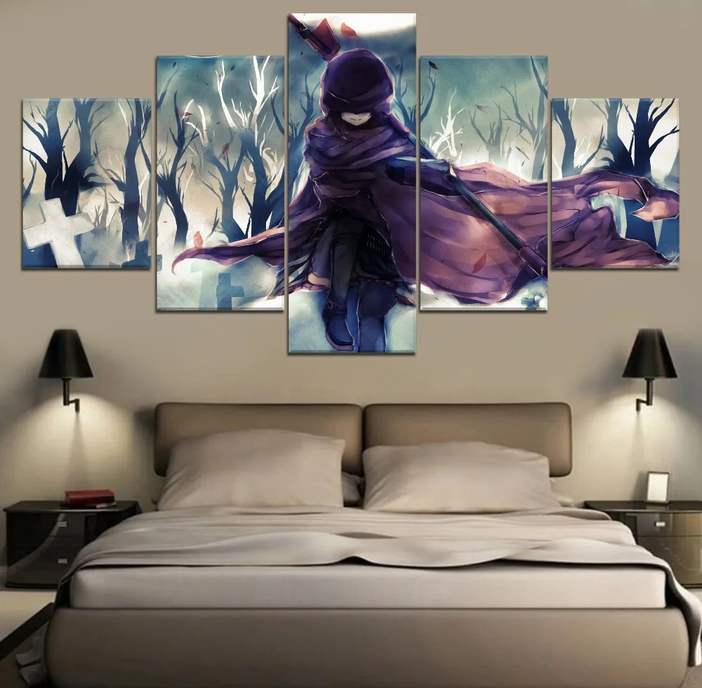 

Canvas Wall Art Painting Snowy White Ruby Rose RWBY Anime HD Print 5 Piece Modern Decor Canvas Wall Art Canvas For Living Room