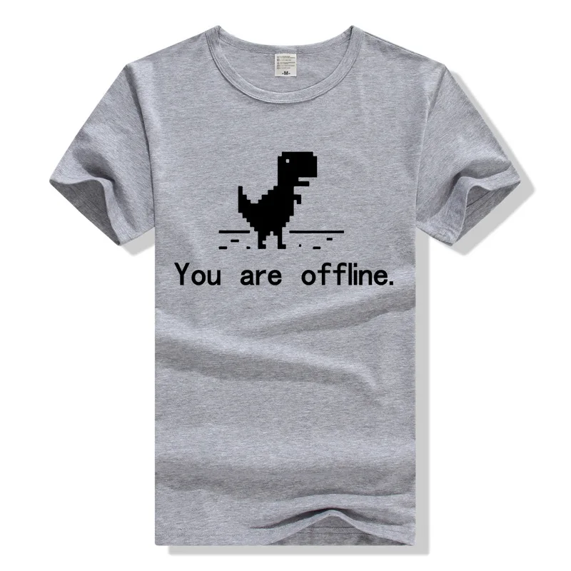 TEEWINING Pixel Динозавр Футболка это толпа Футболка мужская футболка Geek Tee You Are Offline - Цвет: Grey