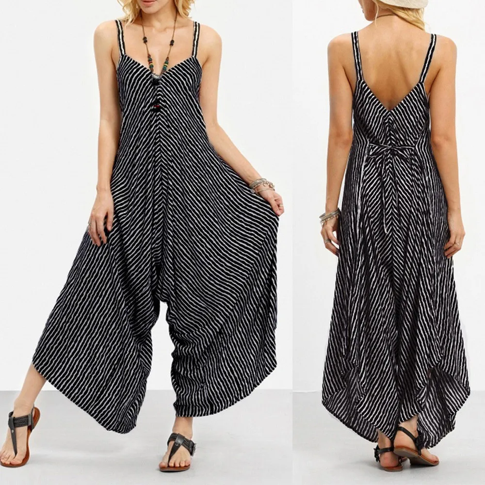 Rompers Summer New Women Casual Loose Jumpsuit Sleeveless Backless Jumpsuit Pants Overalls Party Clubwear Jumpsuit#716