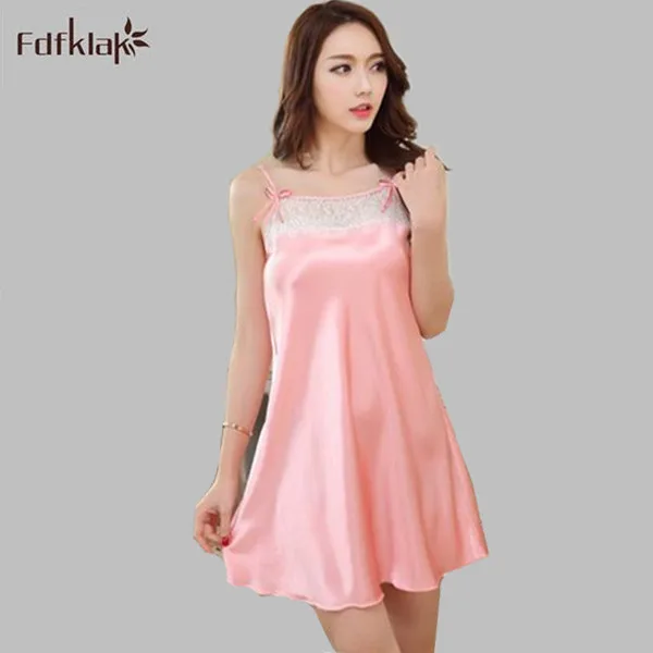 Sexy Sleepwear Silk Nightwear Spaghetti Strap Womens Nightshirts Summer
