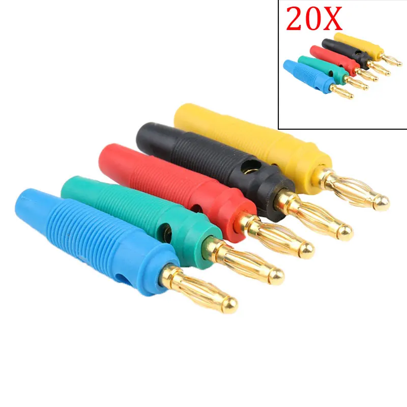 

New 20 Pcs Gold Plated 4mm Banana Plug Screw To Speaker Amplifier Binding Post Test Probes Adapters --M25