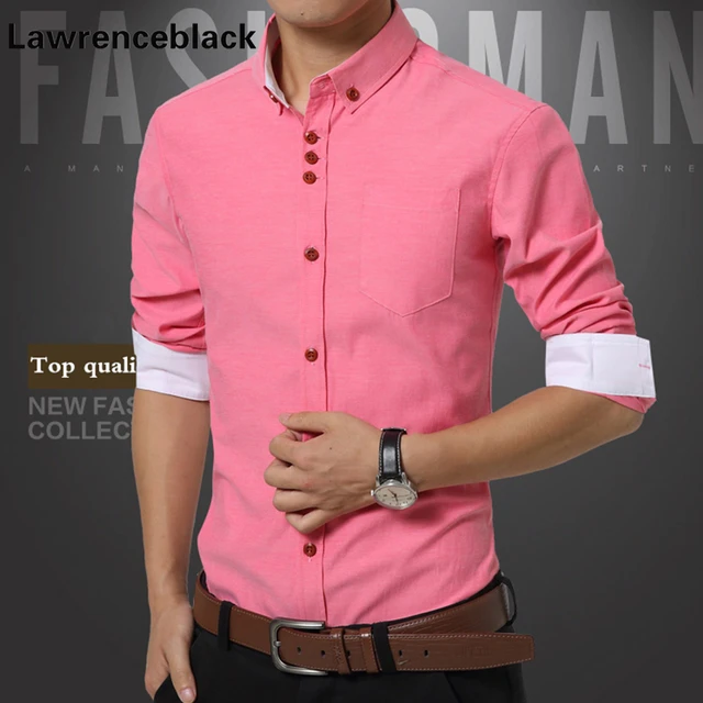 Mens Dress Shirts Solid Classic Fit Shirts Social Chemise Homme Pink ...