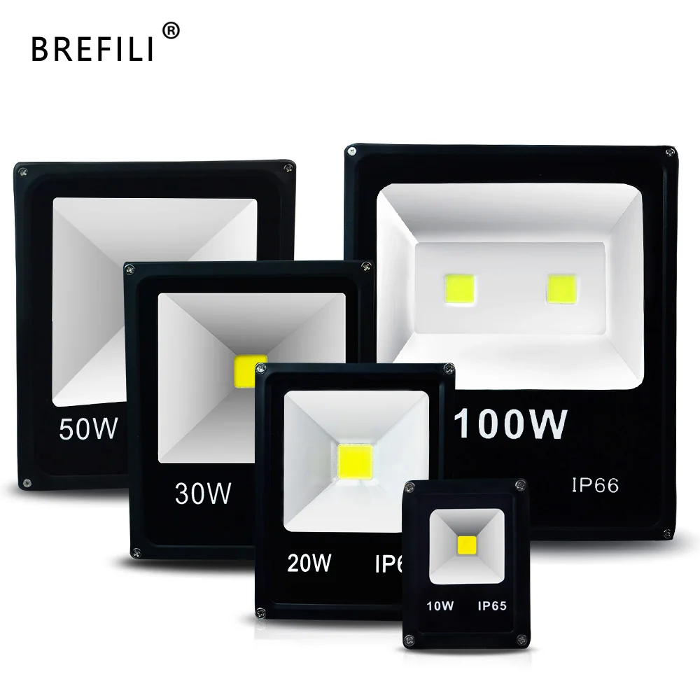 

BREFILI 220V 100W LED Flood Light IP66 Waterproof Project led Spotlight 10W 20W 30W 50W Floodlight for Outdoor Garden Billboard