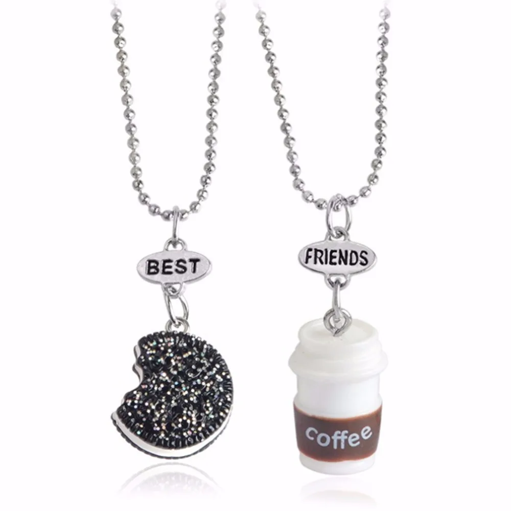 Buy 2Pcs/Set BFF Necklace for 2 Friends Coffee and Oreo Necklace with Glitter