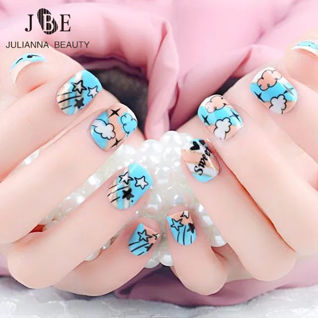 24 Pcs Pack Acrylic Fake Pre Design Nail Tips Plastic Kid False 24 Pcs Pack Acrylic Fake Pre Design Nail Tips Plastic Kid False French Full