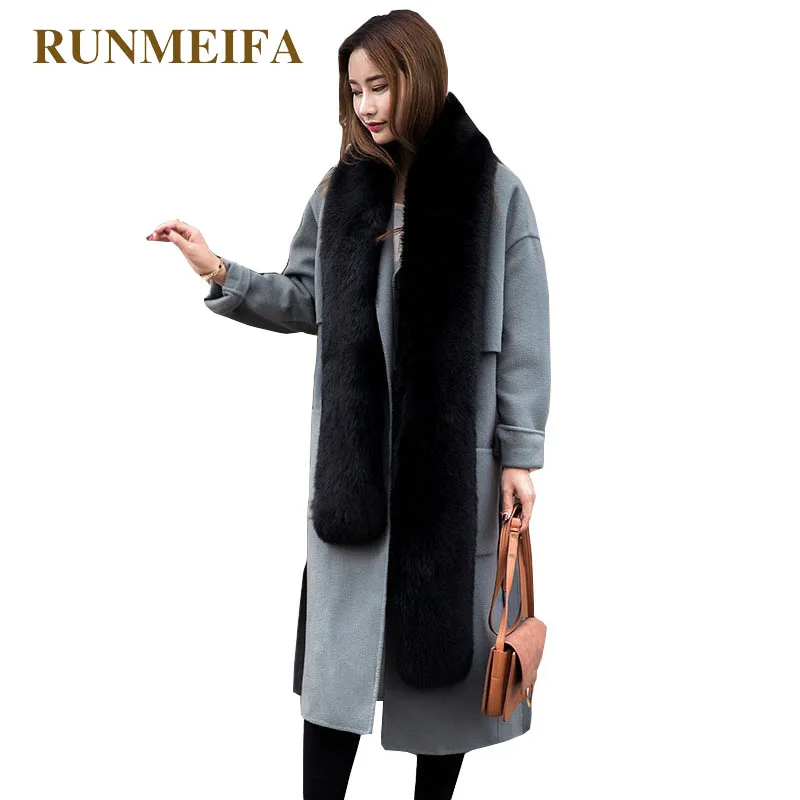 

RUNMEIFA Solid Color Simulation Fox Fur Pashminas For Women Winter Warm Scarf Collar Shawl Wraps Female Stole Noble Fur Scarves