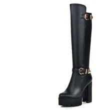 Knee-High Boots shoes new hot! Round Toe Fashion Soft Leather Winter platform boots Black White High Long Knight boots