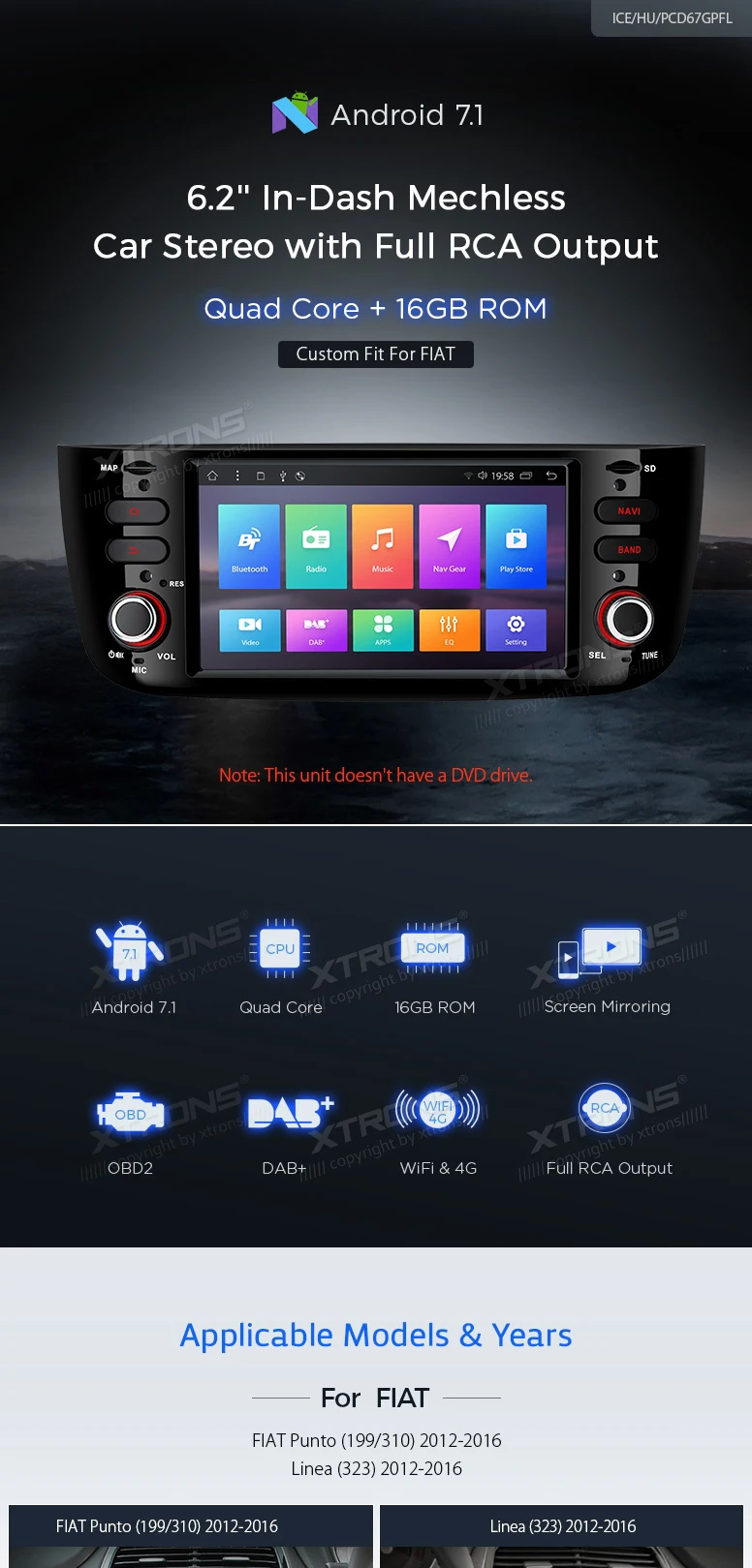 Discount 6.2" Android 7.1 Nougat Car Multimedia Navigation GPS Radio for Fiat Punto 2012-2018 & Linea 2012-2018 & Punto Evo 2009-2012 0