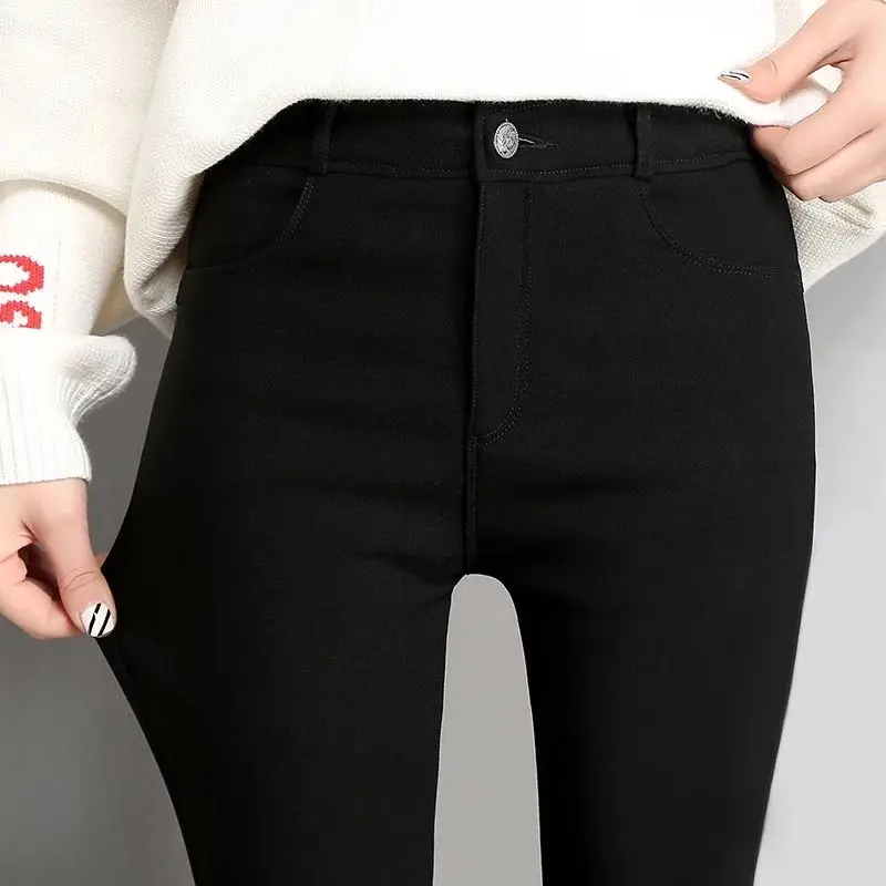 

2019 New Spring High Elastic Skinny Pencil Jeans leggings Elastic Black Plus Size Immitation Stretch Denim Pants Long Trousers