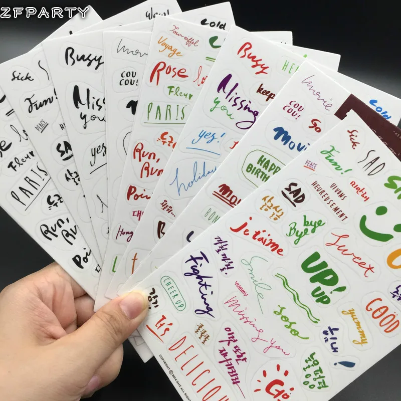 

ZFPARTY Black White And Colored Phrases Self- adhesive Pvc Sticker for Scrapbooking/ DIY Crafts/ Card Making Decoration