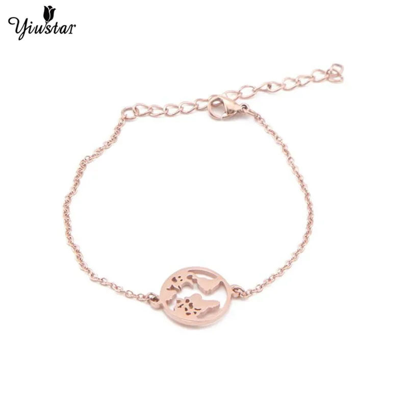 yiustar Gold World Map Stainless Steel Bracelets For Women Wave Bracelets Pendant Beach Jewelry Earth Map Christmas Gifts - Окраска металла: bracelet rose