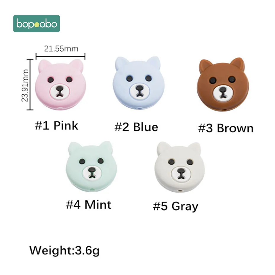 Bopoobo 20 шт 0-12 месяцев без БФА, силиконовый маленький стержень бусины силиконовые жемчужные облака для детские погремушки силиконовые грызуны детский Прорезыватель - Цвет: Mini Bear