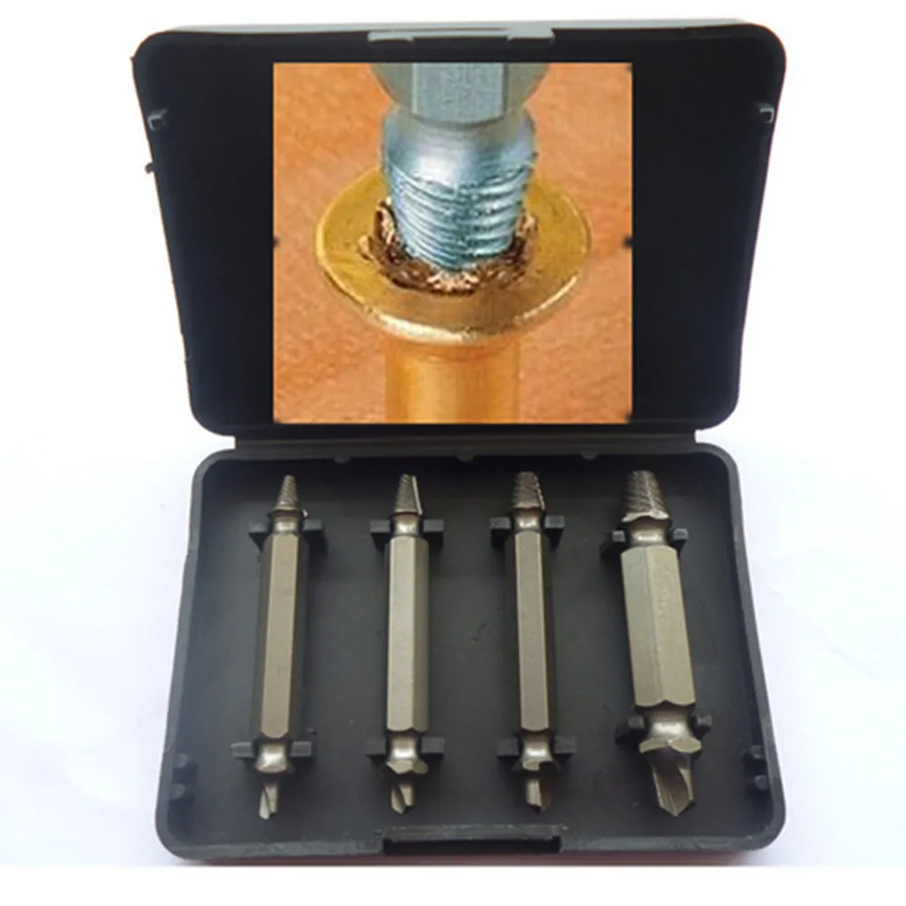 Hot 4pc Damaged Screw Extractor Out Remover Set Bolt Stud Tool Kit Box