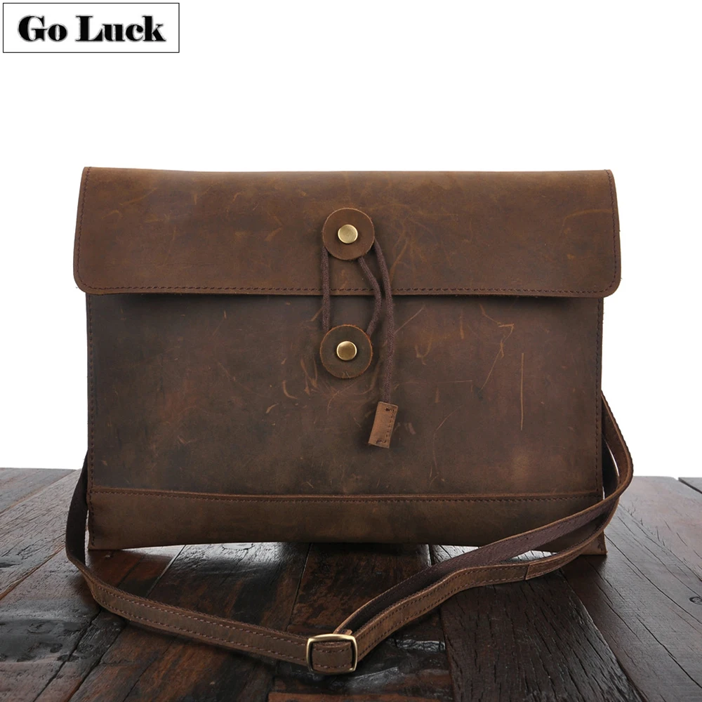 

GO-LUCK Brand Handmade Genuine Leather Envelope Business Clutches Briefcase Men Crossbody Shoulder Bag Men's Messenger Bags