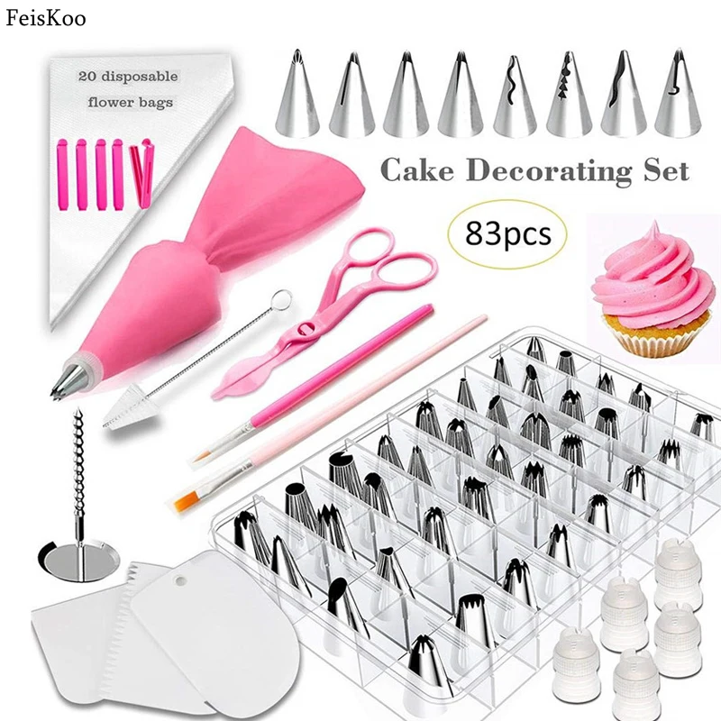 

Pastry Nozzles/Converter Pastry Bag 83Pcs/Set Confectionery Nozzle Stainless Cream Baking Tools Decorating Tip Sets Cake Scraper