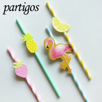 

10pcs Cute fruit straw cartoon paper straw drink juice cocktail decor straw card flamingo party straw Summer Hawaii party supply