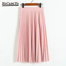 Новая Осенняя женская шифоновая юбка плиссированная свободная размер эластичная талия для похудения миди юбки Дамская мода тонкая складчатая юбка Универсальная