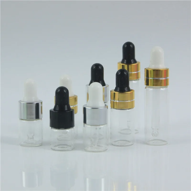 100pcs/lot 1ml 2ml 3ml 5ml Transparent Empty Glass Bottles Aromatherapy Essential Oil Refillable Bottles Dropper Bottle