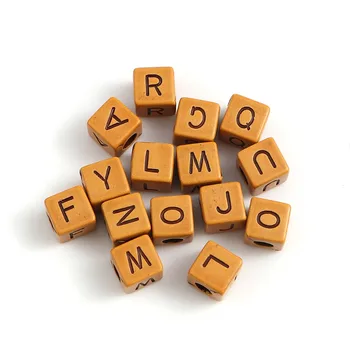 

DoreenBeads Acrylic Beads Alphabet/ Letter Brown At Random Pattern Imitation Wood About 8mm x 8mm, Hole: Approx 3.8mm, 300 PCs
