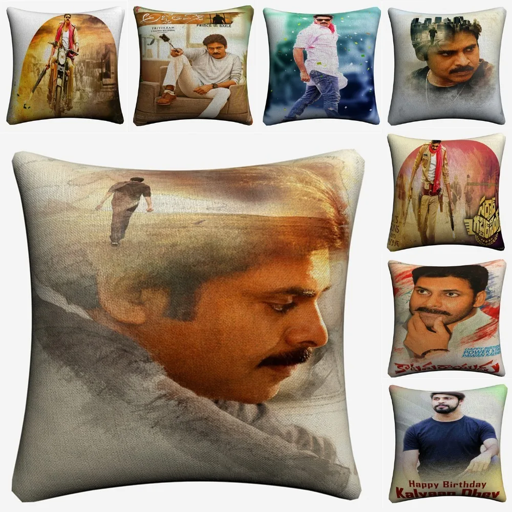 Pawan Kalyan India Movie Figure Decorative Linen Cushion Cover 45x45cm Pillowcase For Sofa Home Decor Throw Pillow Case Almofada | Дом и сад