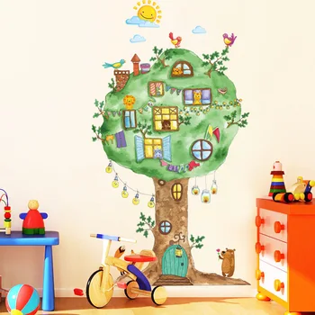 

Large Cartoon Tree House Vinyl Wall Stickers for Kids room Kindergarten Baby room Wall Decoration Home Decor Art Decals Murals