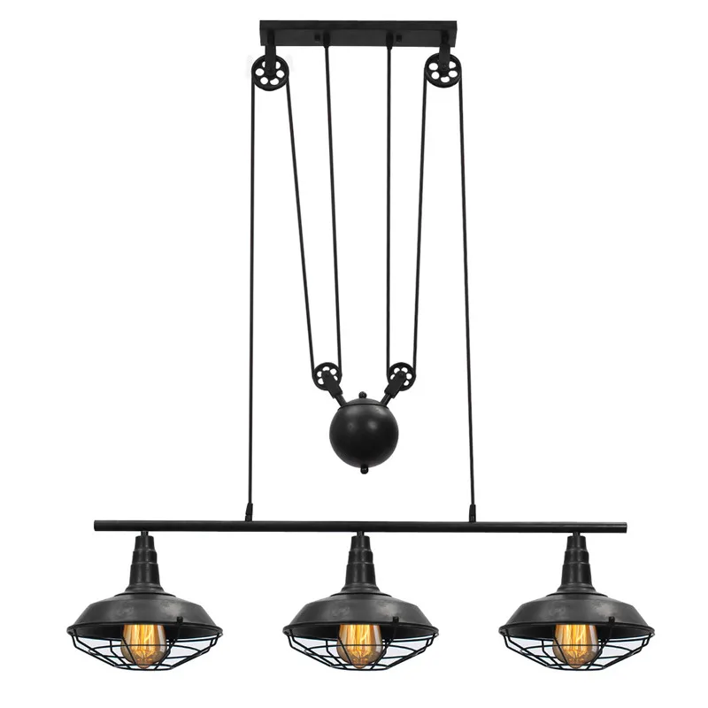 

Smuxi Adjustable 3 Lights Pulley Chandelier Light Loft Wrought Iron Flexible Lamp Sitting Light Dining Room Lights Black