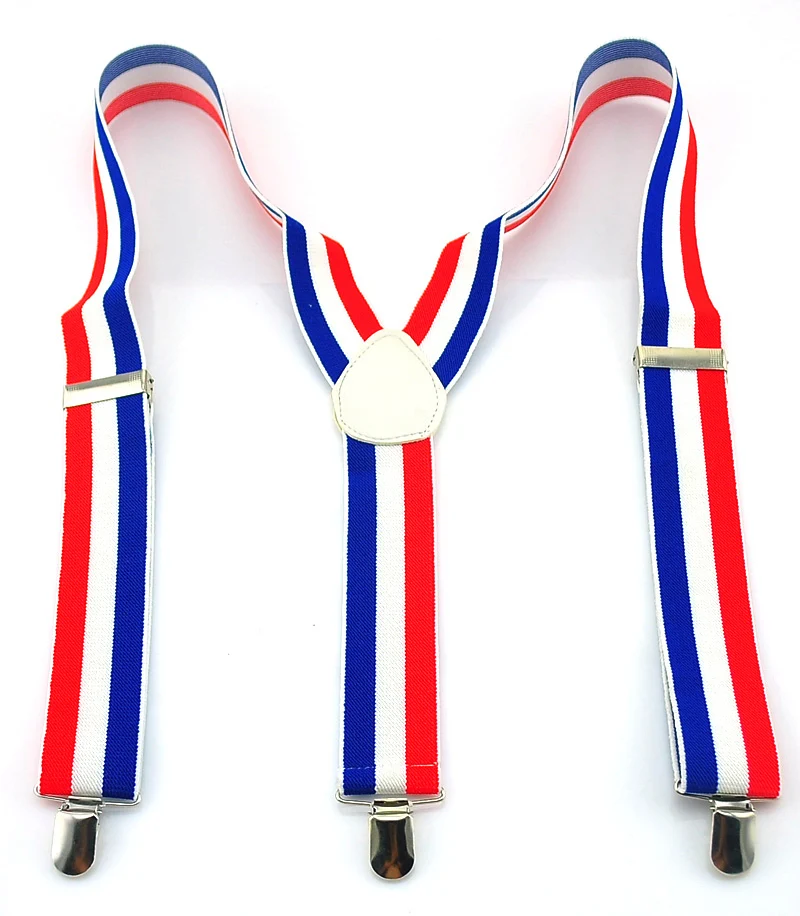 

New 3.5cm wide 5 Stripes suspenders men Men's Unisex Clip-on Braces Elastic suspensorio Fashion "Blue/White/Red flag" suspender