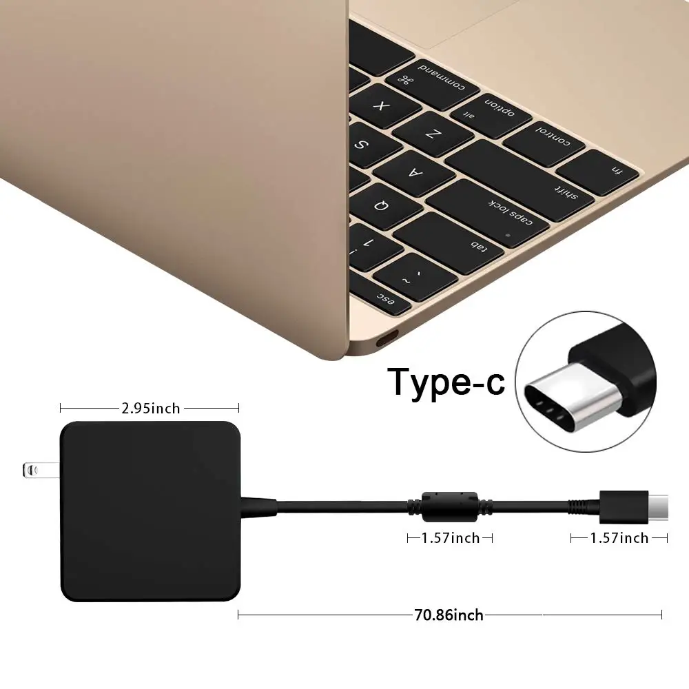 Сетевой адаптер USB Type C для ноутбука 90 Вт 65 зарядное устройство PD MacBook 2018 Samsung Chromebook