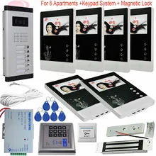 4.3” Video Door Phone Intercom Doorbell 6 Monitor Screens+1 Outdoor Camera + Access Control Electromagnetic Lock For Apartments