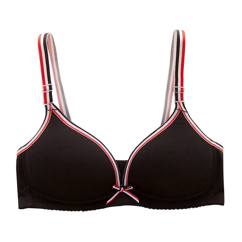 Black 32A Бюстгальтеры для подростков нижнее белье для девочек нижнее белье в полоску для девушек тренировочные бюстгальтеры хлопок нижнее белье для девочек-подростков - Цвет: Black 32A