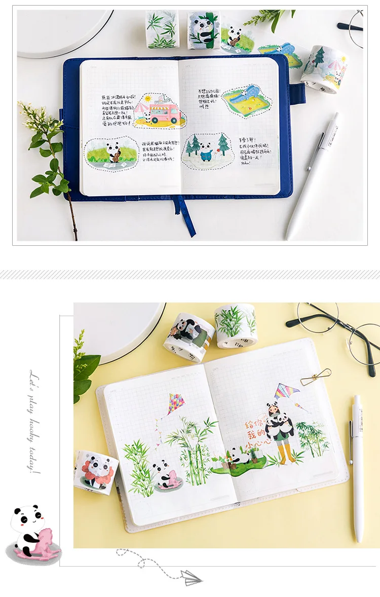 4 шт. Китай панда бумаги васи лента прекрасный панда бамбук изоляционная лента милые дети подарок канцелярские товары школьные