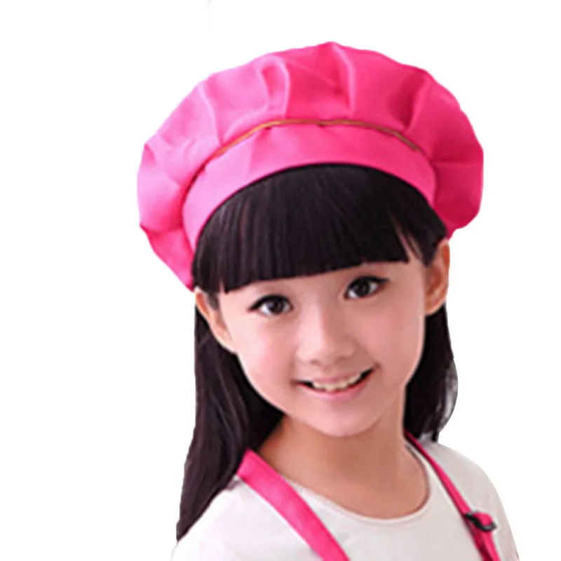 New Child Hat Cute Children Kids Girls Cooking Baking Kitchen School Children Bib Headwear Solid Caps DIY