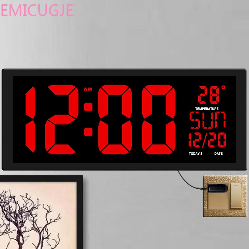  EU/US power plug red LED wall clock Table Clock dual-use Office Decor USB modern design Home large  - 33016180196