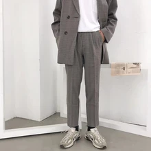 Весна и лето новая Корейская версия японских бизнес девять очков клетчатые повседневные мужские брюки