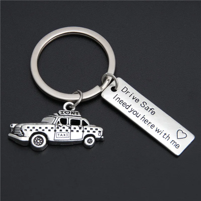 1pc Personlized Keychains Drive Safe Ride Safe Taxi Car Charms Engraved