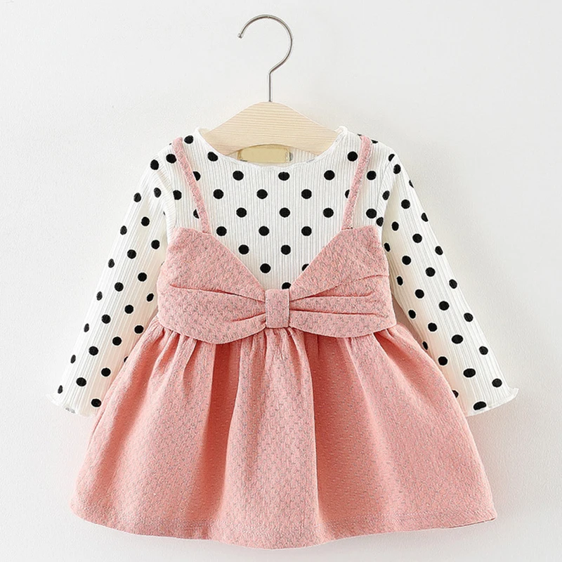 Bear leader/платье для маленьких девочек; черно-белое платье принцессы с вышитыми рукавами и маленьким бантом; одежда для детей; красивые платья для новорожденных - Цвет: ax870 pink