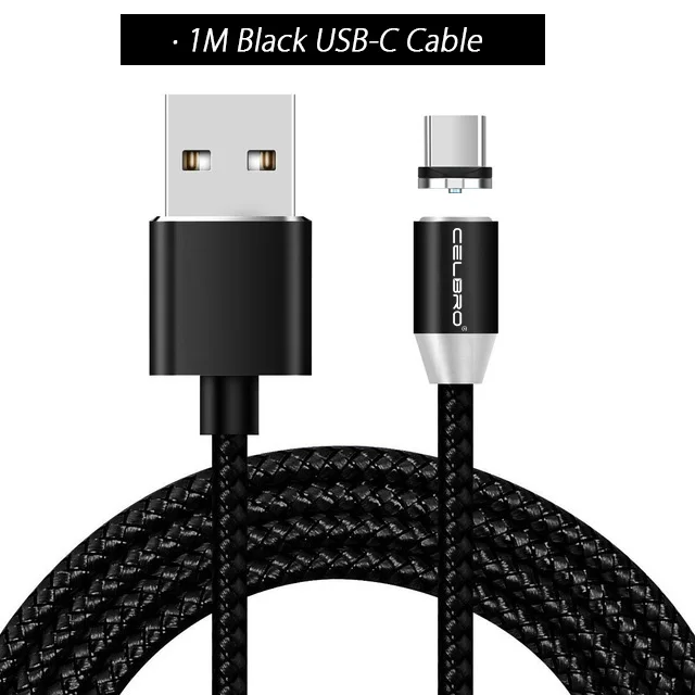 1 м 2 м Micro USB Магнитный кабель usb Тип C шнур для samsung Магнитный кабель соединитель Мобильный USB Кабель зарядного устройства зарядный кабель 2A 2.4A - Тип штекера: 1M Black USB-C