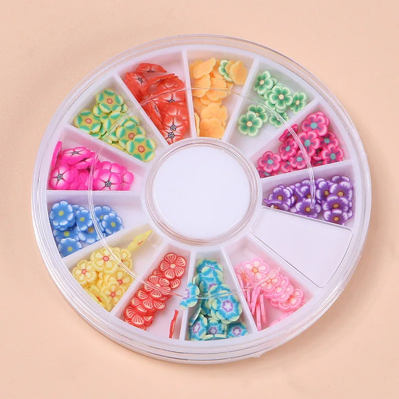 12 стилей Fimo Ломтики для слайма слайд кристально чистые поставки слаймов DIY фруктовая коробка аксессуары украшения игрушки для детей ногти искусство - Цвет: Flower slices