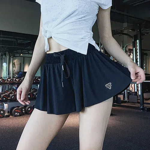 Беговые короткие поддельные 2 шт спортивные шорты контроль животика тренировки Беговые Спортивные не Прозрачные шорты для йоги брюки - Цвет: Черный
